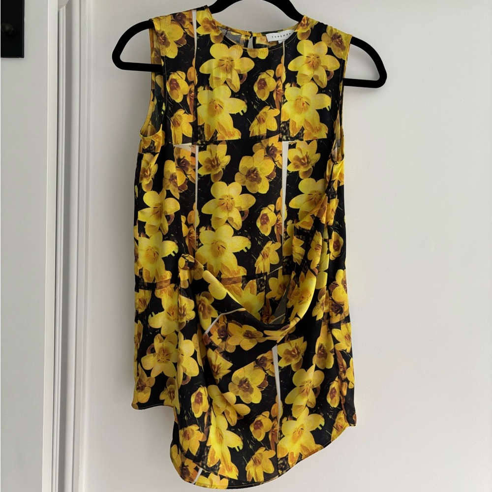 Topshop Yellow Floral Sleeveless Blouse